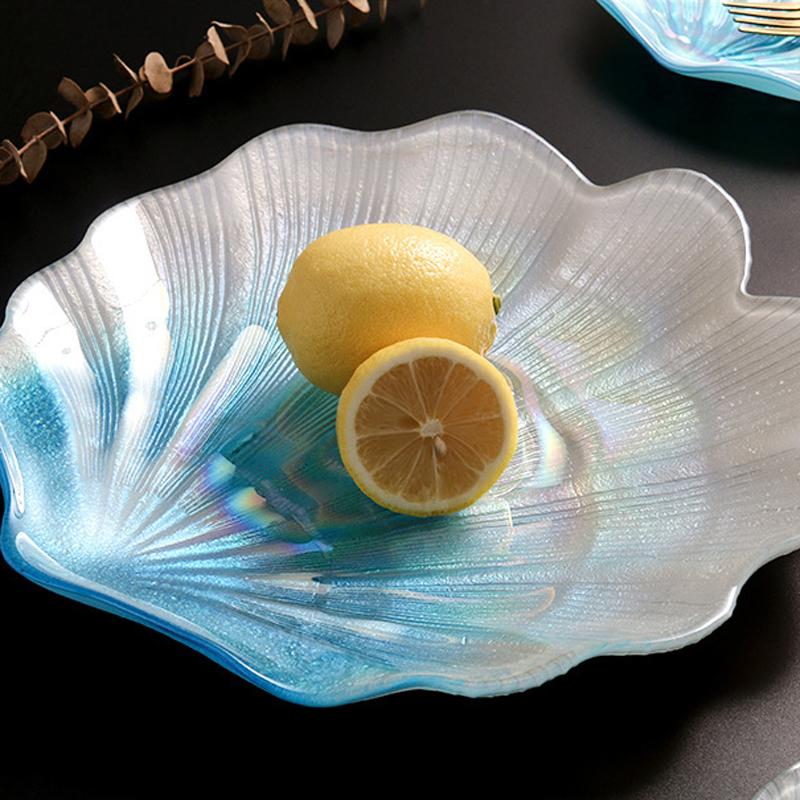 Радужные цветные прозрачные 30 см большие синие стеклянные ракушки тарелки украшения витрина украшения тарелки лотки для хранения ювелирных изделий