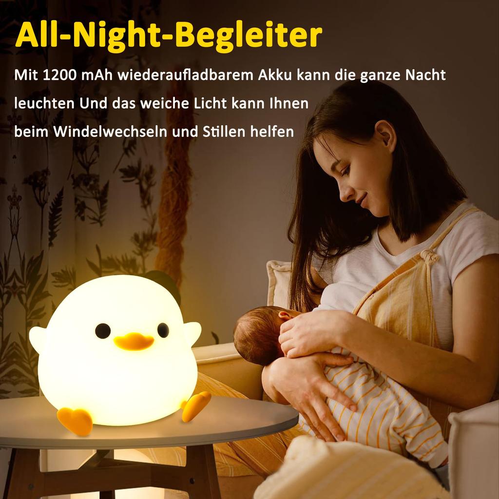 Duck Night Light, Cute Duck Gift for Girls, Duck Lamp Gift for Girls, Bedside Lamp for Nursery, ABS+SIL Touch Control, Portable, Rechargeable,
