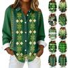 Женская рубашка-блузка с рождественским принтом и пуговицами, длинный рукав, повседневный базовый рубашечный воротник, обычный топ