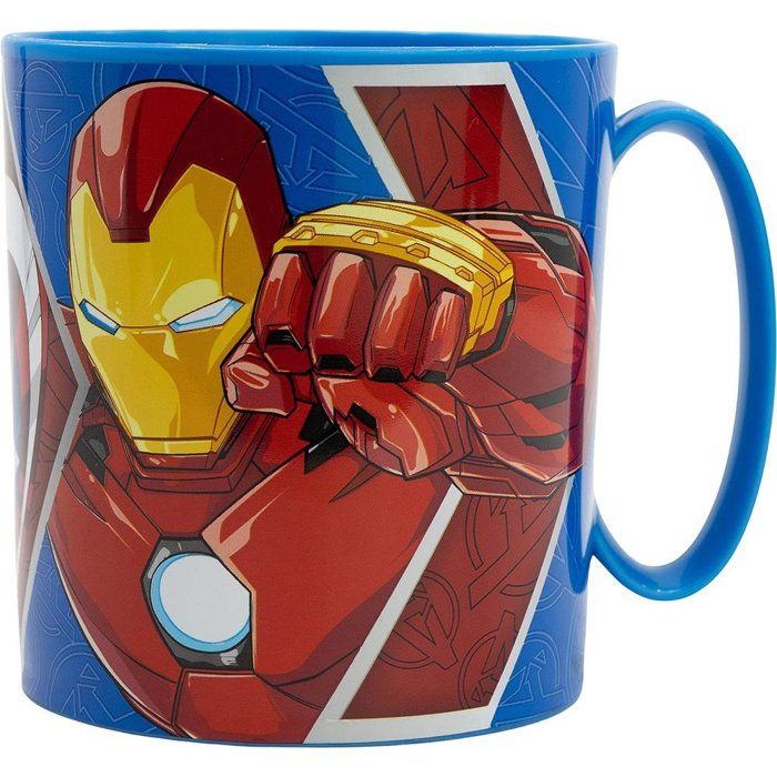 Mug Enfant - Tataway - Marvel Avengers - Iron Man - Captain America - 350 Ml - Plastique Bleu