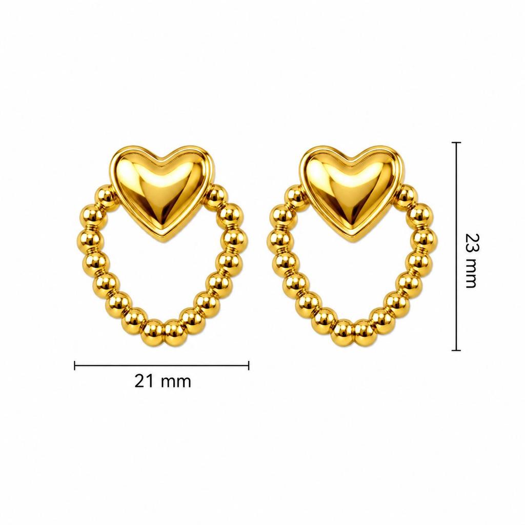 High-End Heart-Shaped Gold Stainless Steel Earrings | Creative Fashion Studs