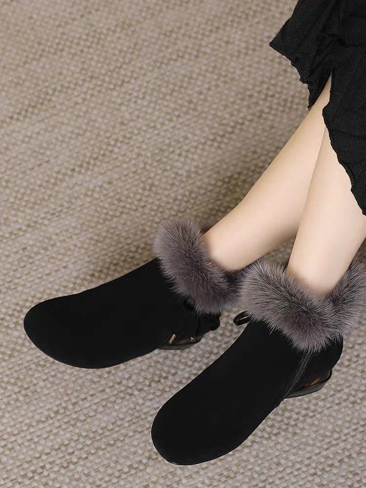 Нескользящие толстые плюшевые зимние сапоги женские зимние сапоги из искусственной замши с мехом женские теплые хлопковые подбитые туфли на платформе ботильоны