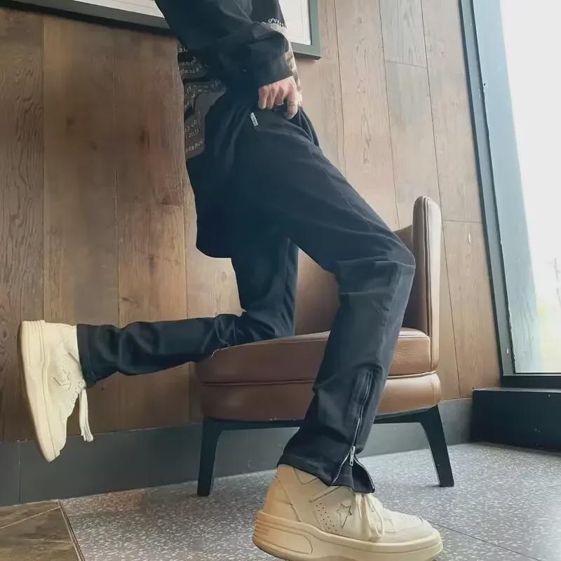 Мужские узкие белые расклешенные джинсы - американский стиль, разрез на молнии, весна/осень