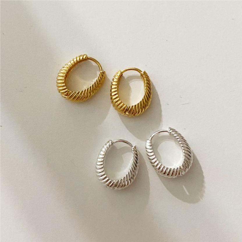 Chunky Oval Huggie Hoop Earrings 925 Sterling Silver Textured Thick Minimalist Everyday Earrings