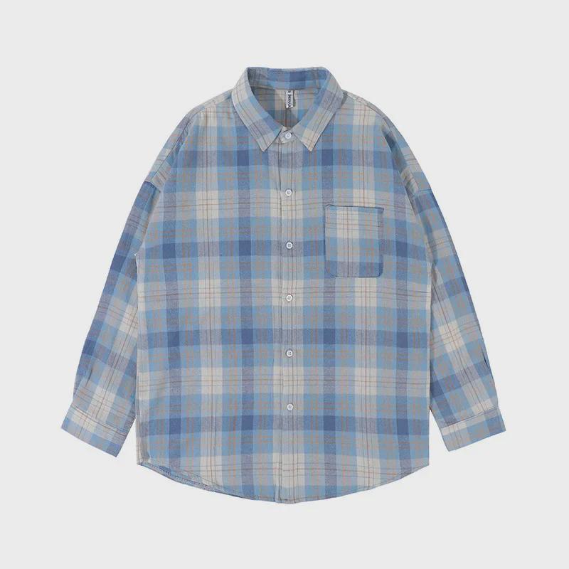 Мужская клетчатая рубашка с длинным рукавом в стиле ретро, корейский стиль, весна/осень