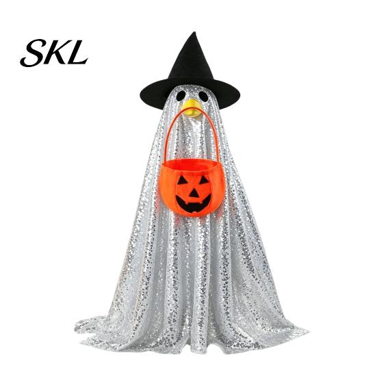 Ghost Outfit for Garden Goose Halloween Costume, with Shiny Sequin Decor, Decorative Accessories Statue Atmosphere Prop, Holiday Yard Decorations Cute