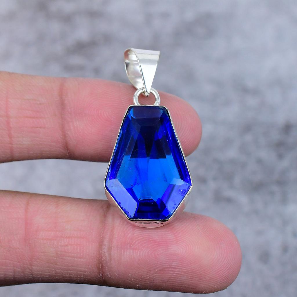 Tanzanite Quartz Gemstone Handmade 925 Steling Silver Jewelry Pendant 1.58" M-377