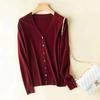 Women's V-Neck Knitted Cardigan Loose Slim Plus Size Sweater All-match Jacket Solid Color Basic Small Cardigans for Spring Autumn