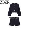 Zbzr Autumn New Women Clothes Button Short Blazers With Belt Shorts 8972280 8972180