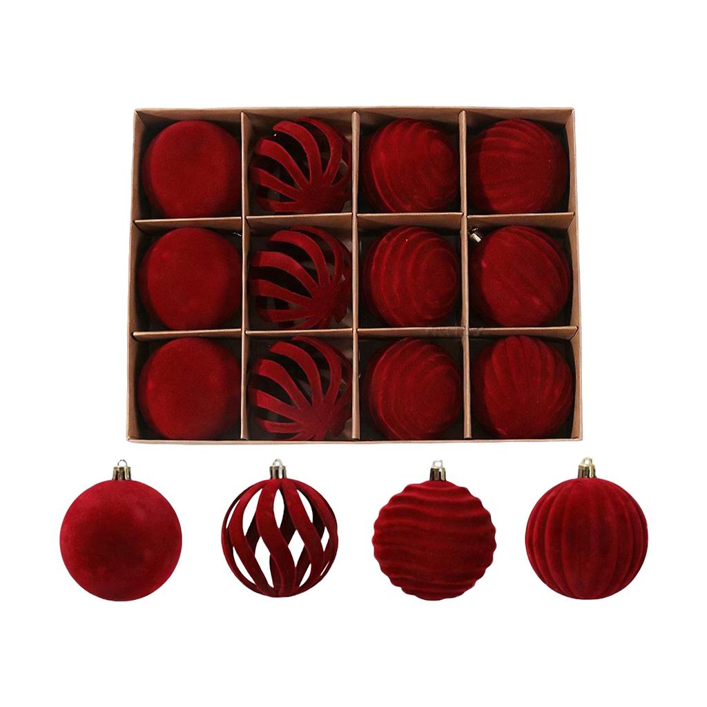 8 см Флокированные елочные шары, Блестящие декоративные шары, Набор 12 шт., Праздничная атмосфера рождественской елки