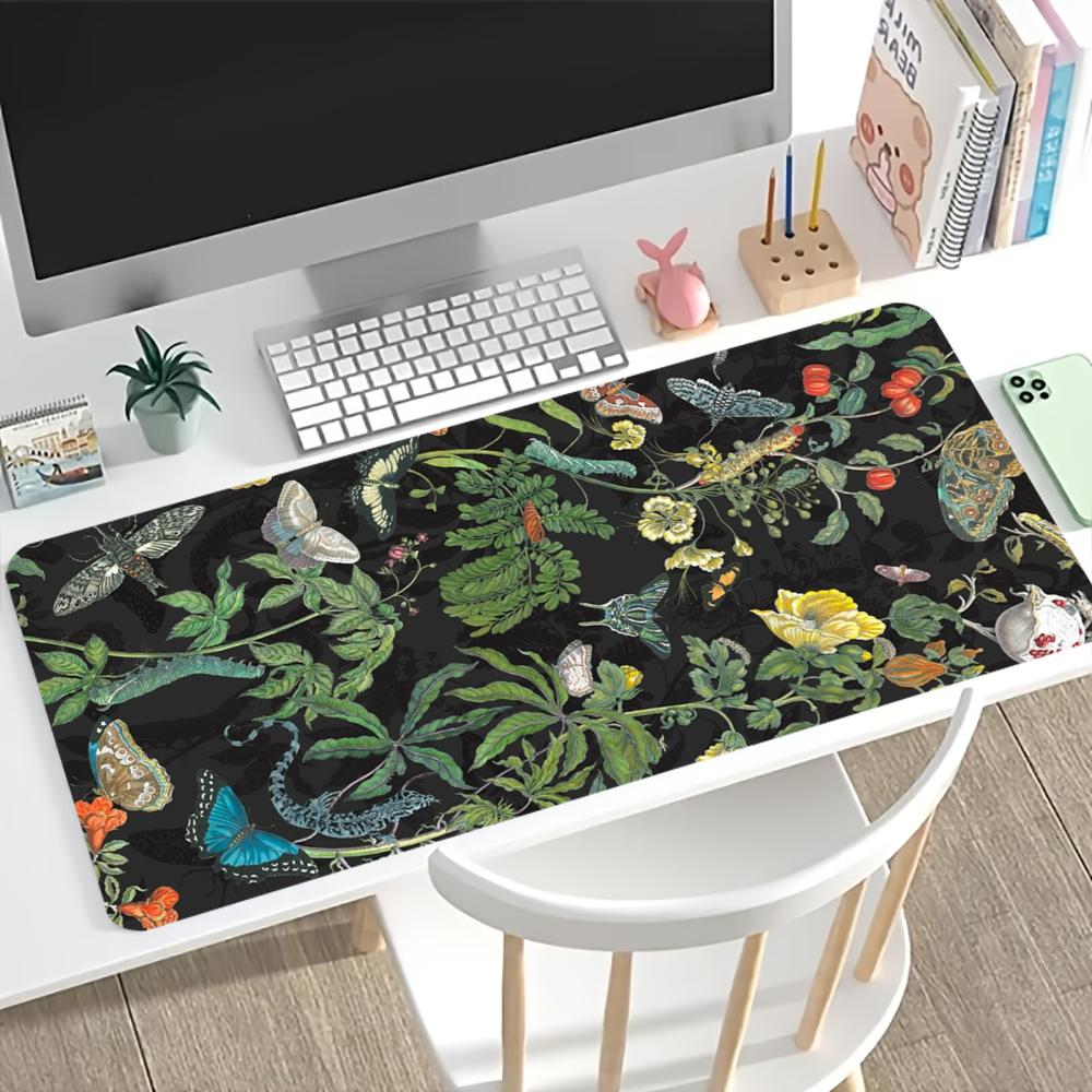 Vintage Floral Butterfly Extended Mouse Pad Non Slip Rubber Large Gaming Desk Mat For Laptop Office Gaming Setup