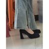 One-word Buckle Belt Thick Heel Not Tired Foot Waterproof Table Shallow Mouth Single Shoes 2025 New Niche Square Head Mary Jane High Heels