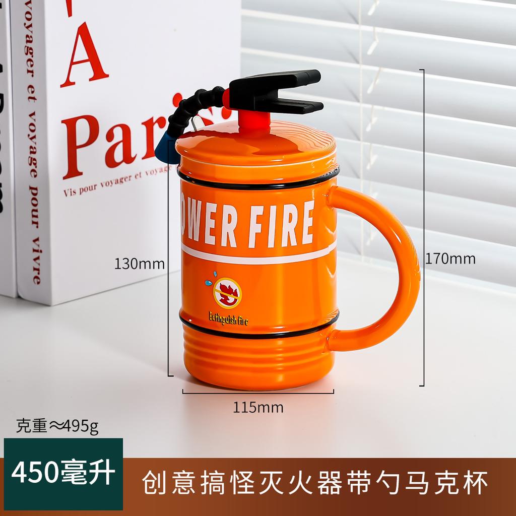 450 мл креативная кружка-огнетушитель с ложкой, чашка для чая в виде пожарного гидранта, кружка для воды в офисе, керамическая кружка, забавный подарок для лучшего друга
