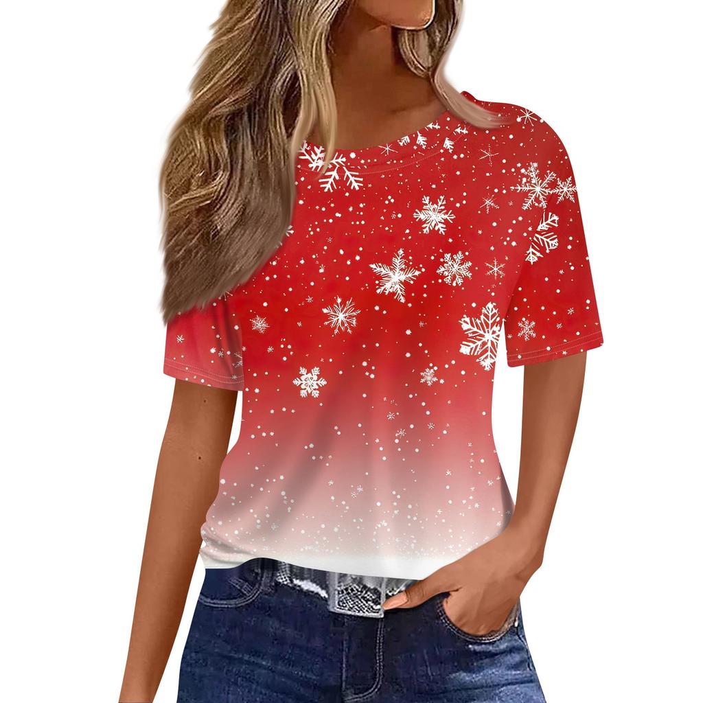 Женский модный повседневный свитер с короткими рукавами и круглым вырезом с рождественским принтом