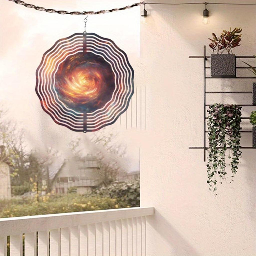 Blue White Metal Wind Spinner with Hanging Chain 2D Garden Art Sculpture for Outdoor Yard Patio Decor All Season Windmill Spinner