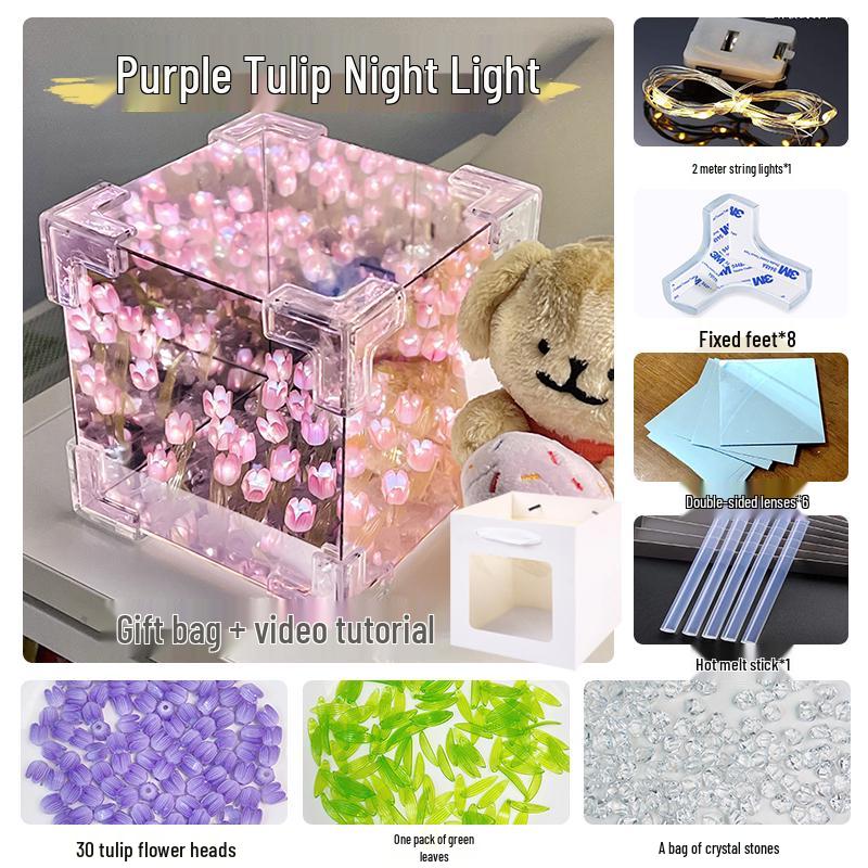 Подарок Валентина: Ночник-тюльпан ручной работы, кубик Рубика - Идеальный подарок на день рождения для девушки