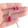 Ювелирные изделия из розового золота Ювелирные изделия из рубина с каплями воды Ожерелье с подвеской Имитация голубиной крови Турмалин Серьги-гвоздики