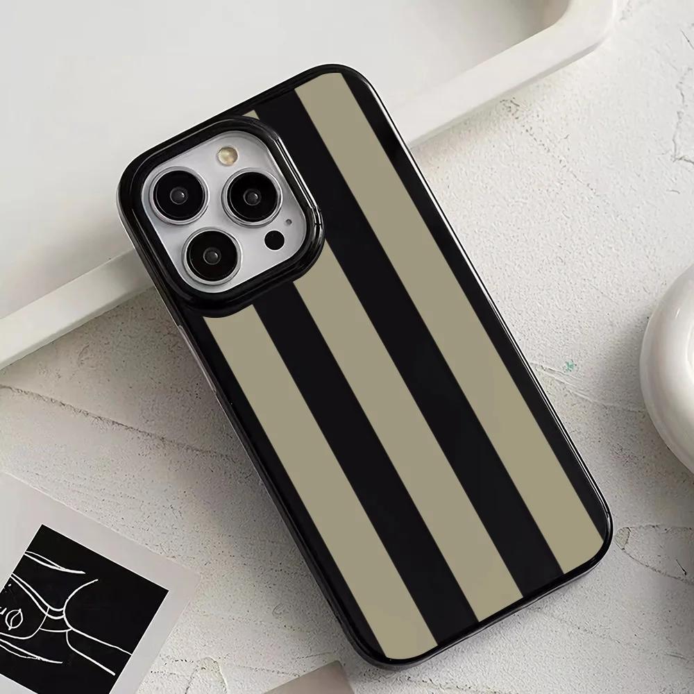 Чехол для телефона Ins Черно-белая вертикальная полоска Ракушка Для iPhone 16 15 14 13 12 11 17 Pro Продвинутая Минималистичная Y2K Обложка