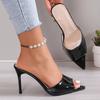 Sexy Nude Super High Heels Sandals Women 2024 Summer Pointed Toe Peep Toe Sandals Woman Patent Leather Thin Heeled Party Shoes