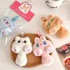 Cartoon Rabbit Doll Keyring Soft Animal Pendant with Tail Cute Cat Plush Keychain Kids