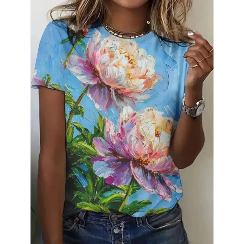 Модная женская повседневная футболка с круглым вырезом, коротким рукавом и 3D-печатью