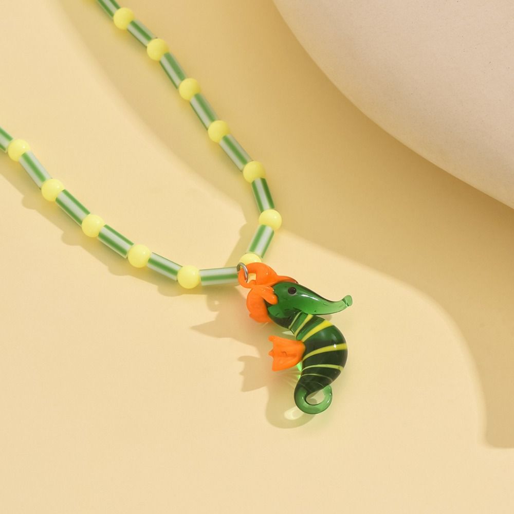 Tropical Island Seahorse Pendant Colorful Glass Beaded Necklace Women and Girls