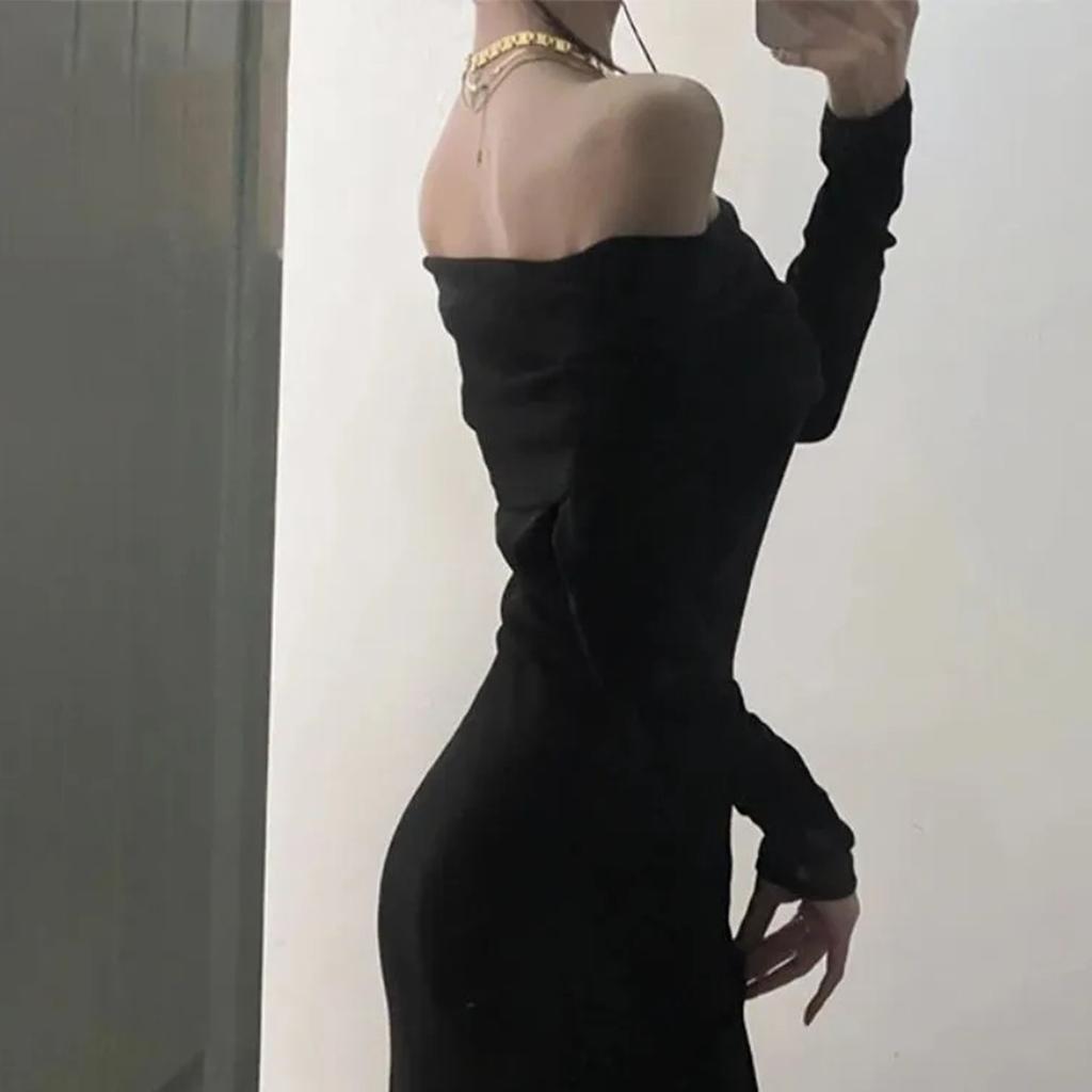 Платье с длинными рукавами на одно плечо для женщин осенью и зимой, модное прилегание и эффект похудения