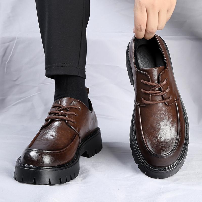 Fashion Men's Brand 2024 Autumn Thick Soled New Leather Men's Shoes Simple Low Help Work Dress Shoes Lace Up Casual Men's Leather Shoes