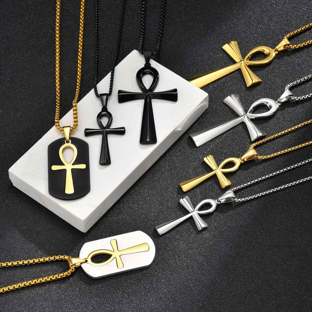 Vnox Religion Egyptian Ankh Crucifix Cross Pendant Necklaces Stainless Steel Symbol of Life Cross Pendants Prayer Gifts Jewelry