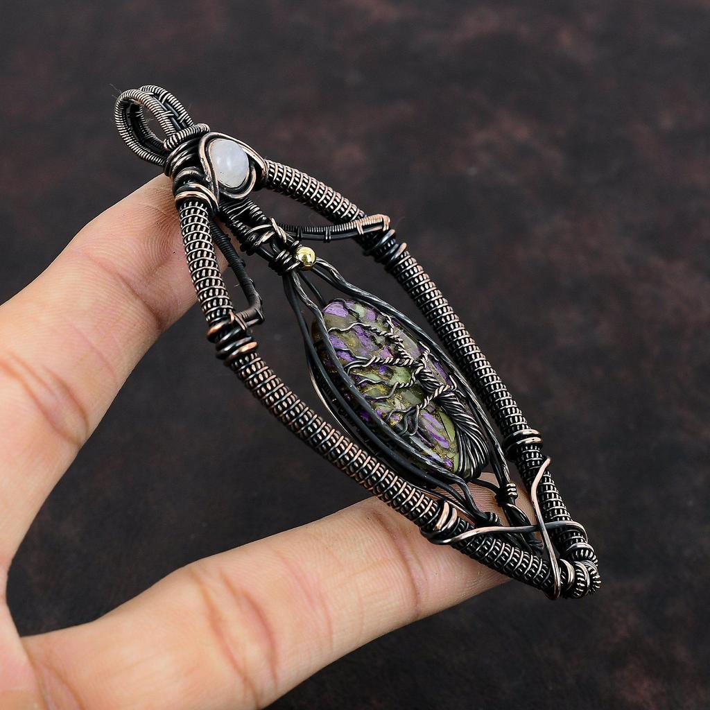 Древо жизни Медный кулон пурпурит Медная проволока обернутая подвеска ювелирные изделия ручной работы Драгоценный камень подвеска лунный камень медные ювелирные изделия подарок для матери