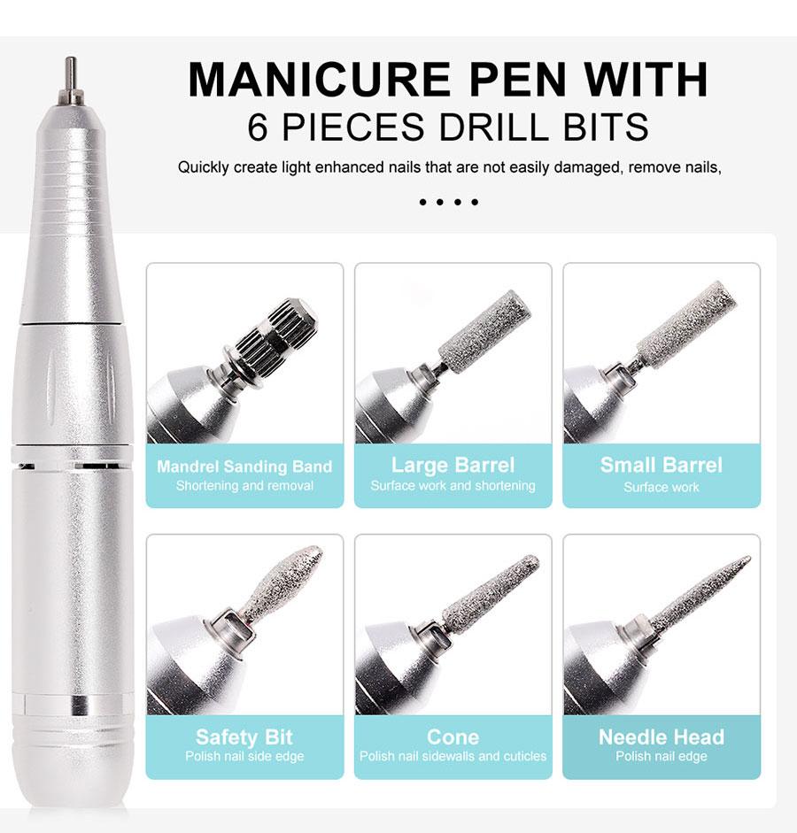 Профессиональная электрическая портативная дрель для ногтей, 45000 об/мин, перезаряжаемая малошумная шлифовальная машинка для ногтей, инструмент для маникюрного салона