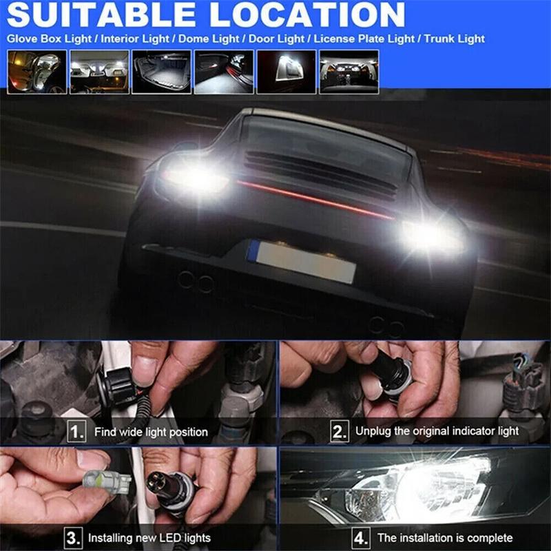 W5W Led T10 Car Light Cob Clear 6000K Auto Automobiles Motor License Plate Lamp Dome Light Reading Drl Bulb Style 12V
