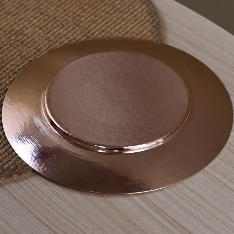 Round Shape Copper Snack Tray,Retro Engraving Luster Hammer Texture Home Food 28 cm Plate,Cheese Fruit Disc Table Decorationk