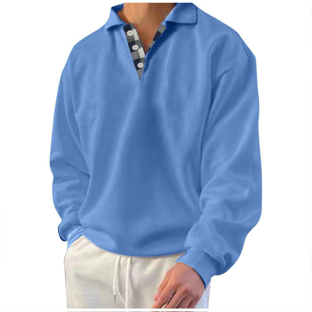 Мужская толстовка Зимняя толстовка Однотонная свободная футболка с длинным рукавом и лацканами