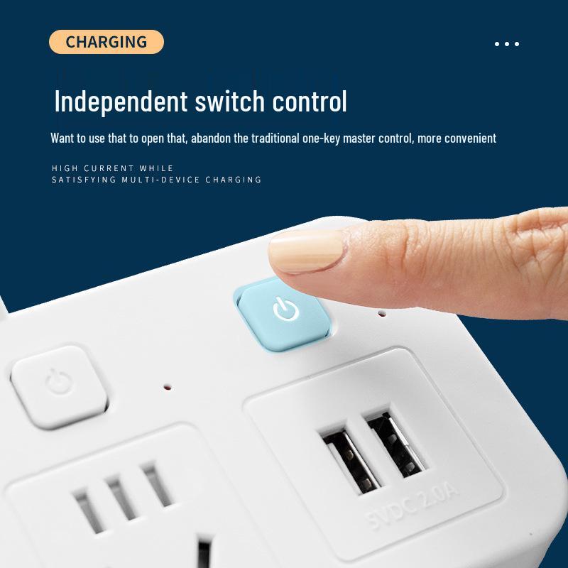 Удлинитель с несколькими розетками, USB-портами, беспроводным зарядным устройством, ночником и индивидуальными выключателями для домашнего офиса