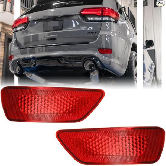 2 Pcs Rear Bumper Reflector Light Covers for Grand Cherokee 2011--Red Lens