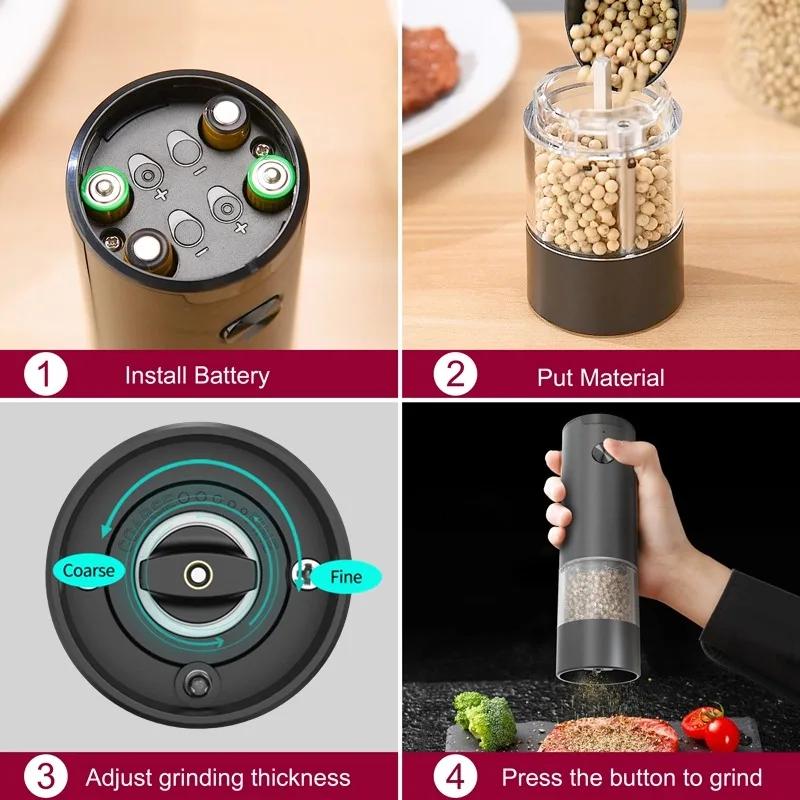 Electric Salt and Pepper Grinder Set Automatic Gravity Spice Mill Adjustable Spices Grinder Kitchen Tools