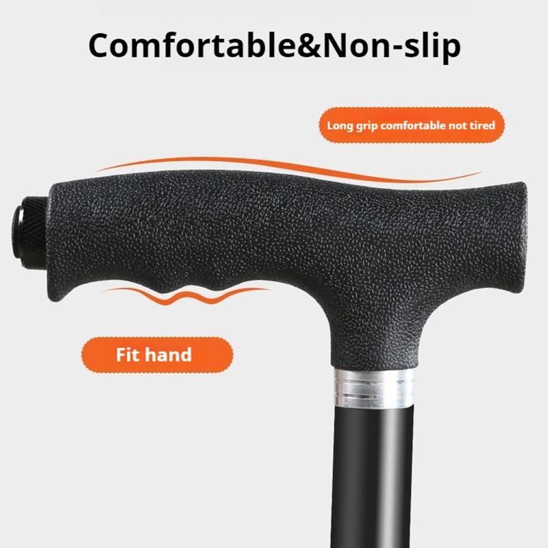 Portable Folding Cane with Seat, LED Light Cane Stool Handy Crutch Chair Seat 3 Legs Height Adjustable Thick Aluminum Walking Stick for Elderly