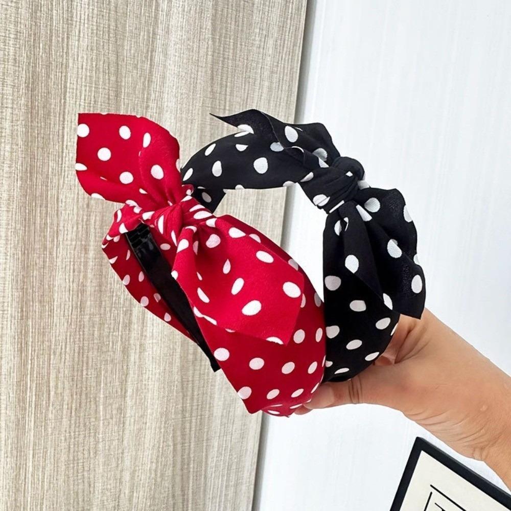 Bow Knot Retro Polka Dot Hairband Cross Hair Hoop Headwear Women's Wide Headband Hair Accessories