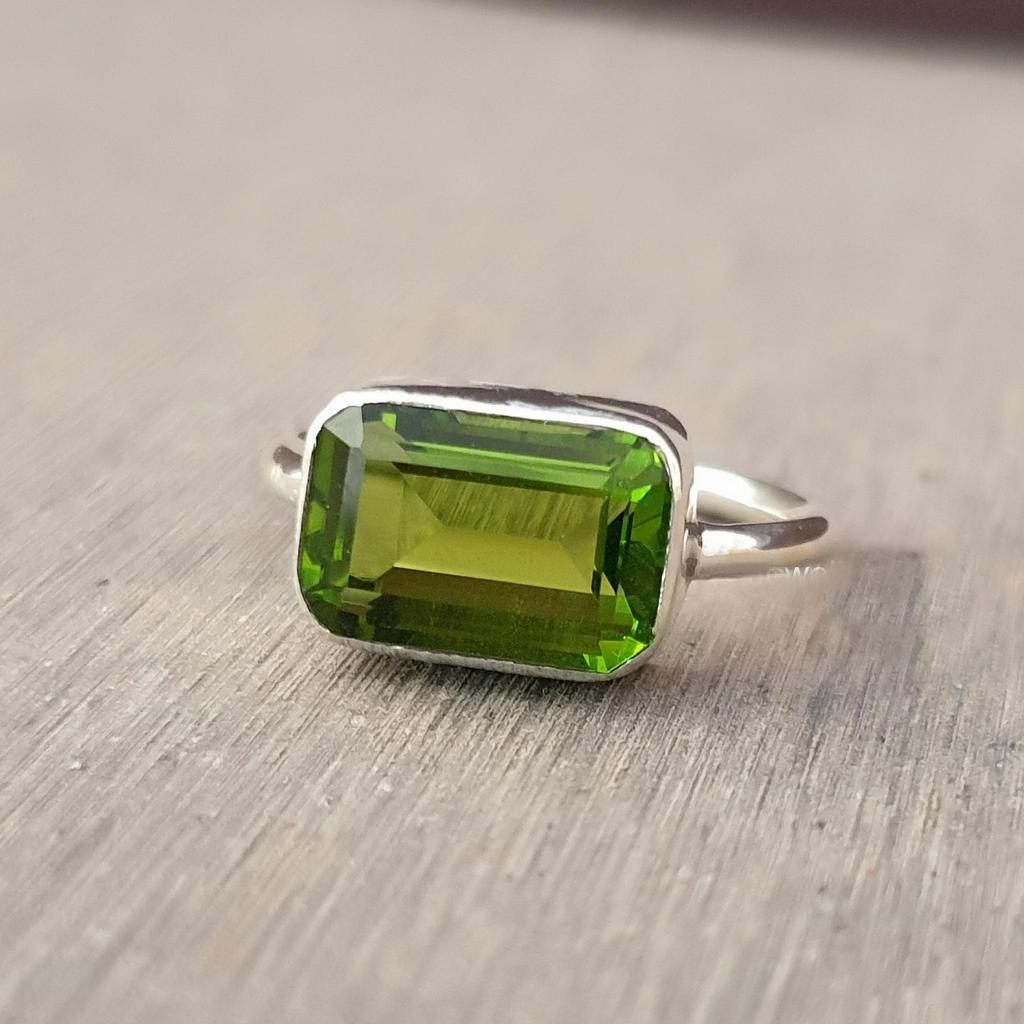 August Birthstone Green Peridot 925 Sterling Silver Ring Jewelry, Handmade Gift Artisan Ring