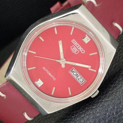 АВТОМАТИЧЕСКИЕ 6309A ВИНТАЖНЫЕ SEIKO 5 ЯПОНИЯ МУЖСКИЕ ЧАСЫ С ЦИФЕРБЛАТОМ КРАСНОГО ЦВЕТА a701652-5