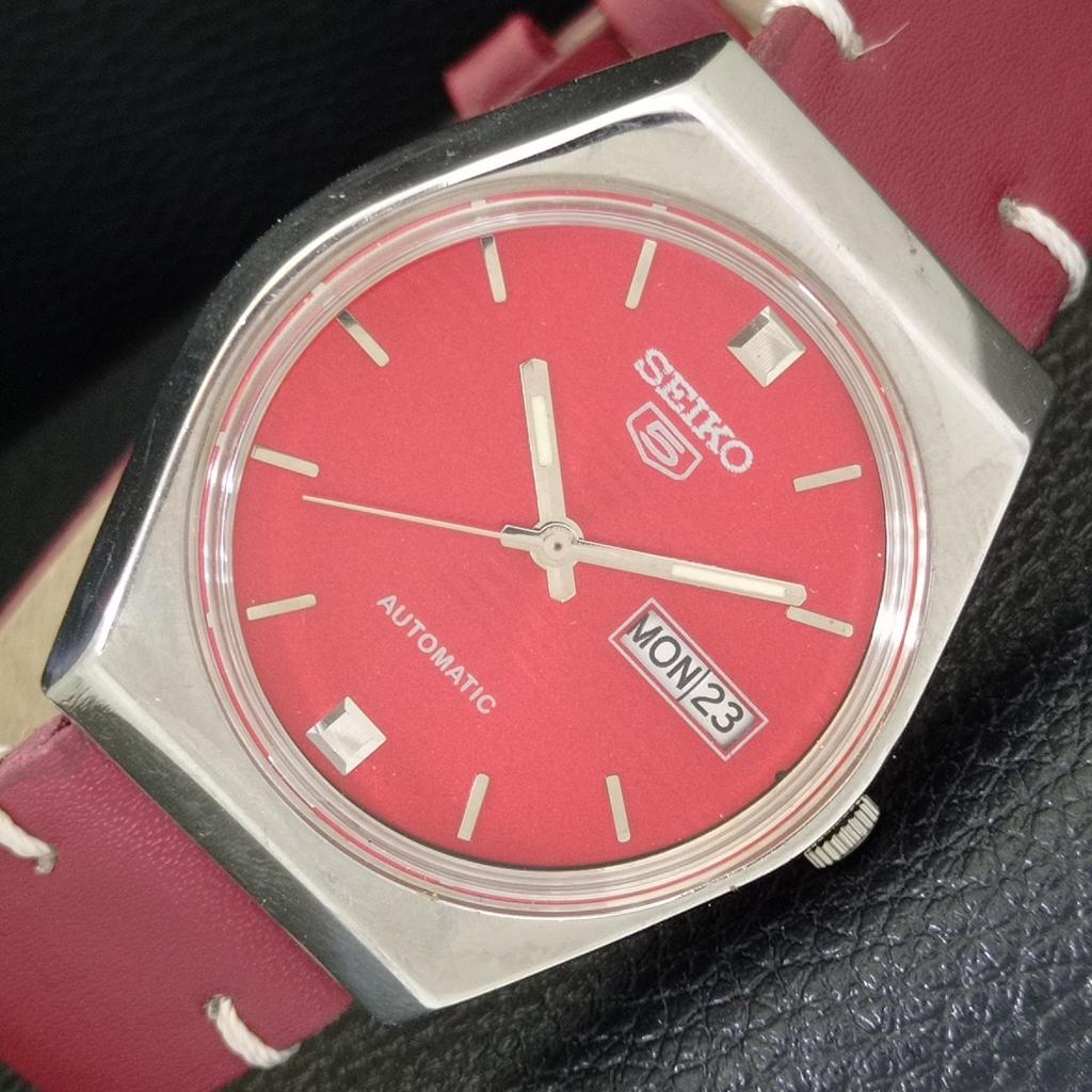 АВТОМАТИЧЕСКИЕ 6309A ВИНТАЖНЫЕ SEIKO 5 ЯПОНИЯ МУЖСКИЕ ЧАСЫ С ЦИФЕРБЛАТОМ КРАСНОГО ЦВЕТА a701652-5