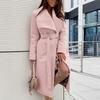 Women's  Winter Long Sleeve Lapel Pocket Casual Coat Belt Woolen Coat