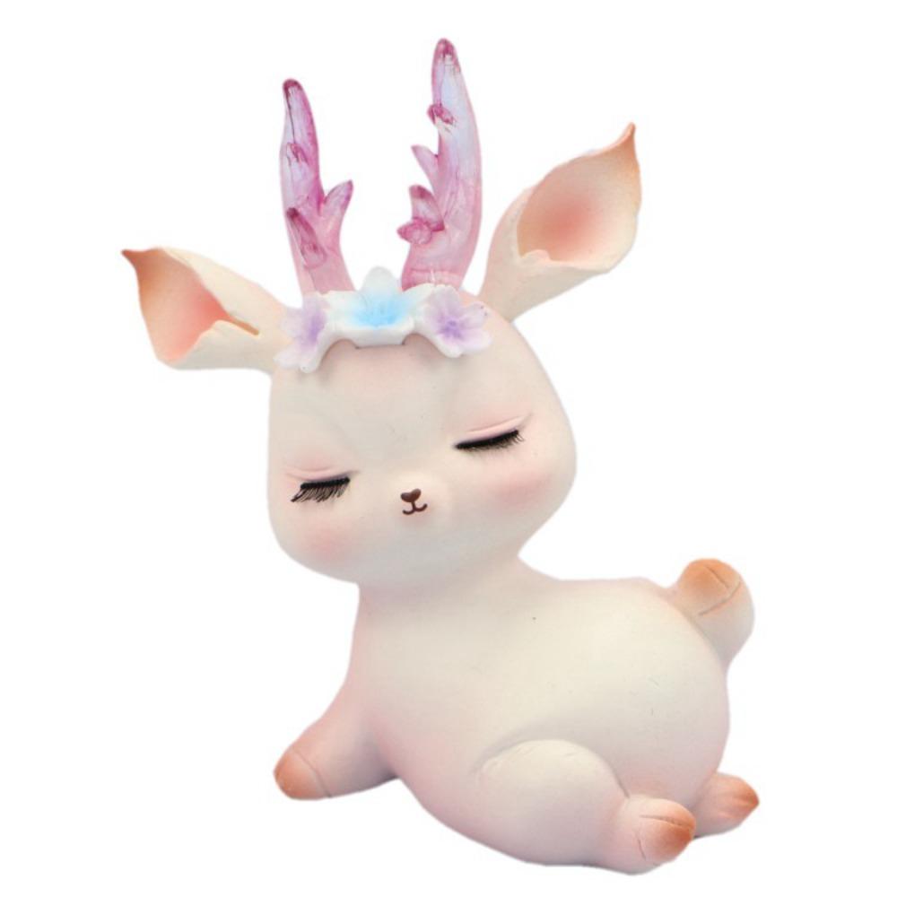 Kawaii Pink Sleeping Deer Figurine Cartoon Deer Birthday Cake Decor Office
