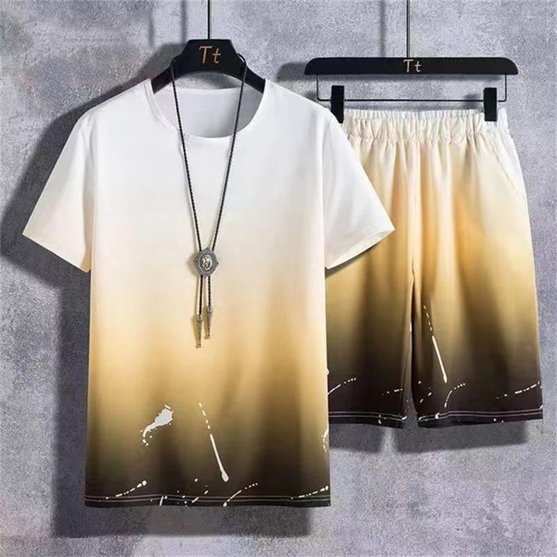 Летняя спортивная одежда, мужской комплект для бадминтона с градиентным принтом, футболка для бега на открытом воздухе и шорты, удобная и дышащая одежда