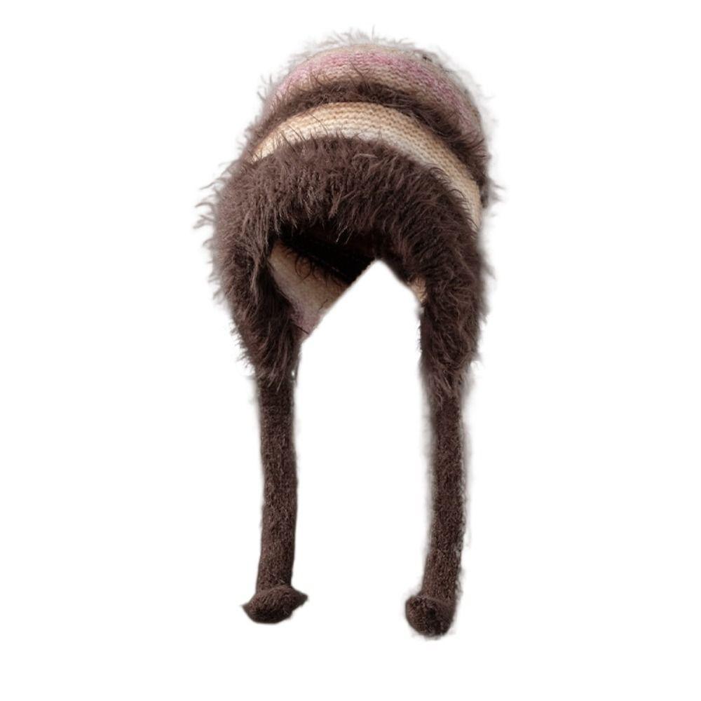 Color Ccollision Knitted Hat Color Matching Lace-up Plush Hat Fashionable Woolen Hat Women