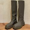 Za Женские сапоги до колена из искусственной кожи, теплые сапоги, зимняя повседневная обувь на платформе, осенние мотоциклетные сапоги, модные женские высокие сапоги, увеличение