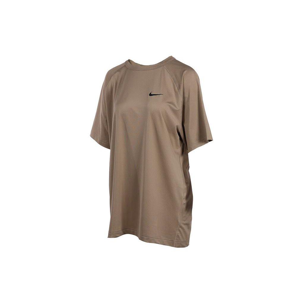 Nike Сплошной цвет, повседневная спортивная свободная вязаная футболка с круглым вырезом и коротким рукавом, футболка реглан, мужские топы, коричневый DV9816-247