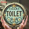 Retro Toilet Sign Metal Wall Art Gold Blue Green Decor