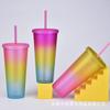 Rainbow Color Wind Double-Layer Plastic Straw Cup Matte Easy Cup Outdoor Sports Water Cup